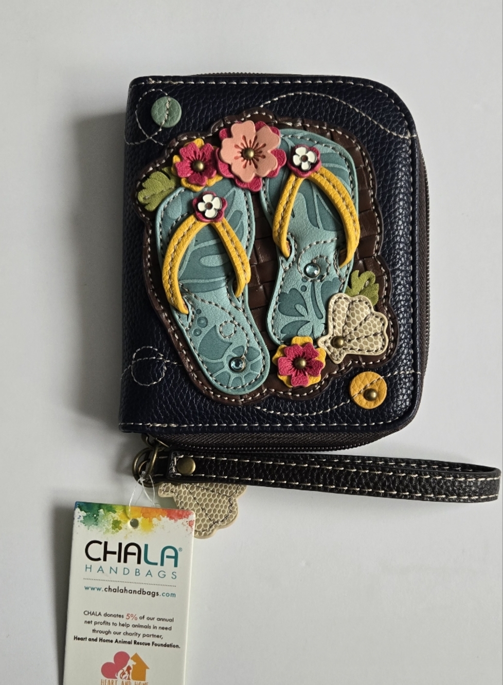 Chala Navy Wristlet with Turquoise Flip-Flop Appliqué